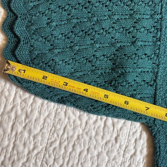 Vintage Teal Green V-Neck Short Sleeve Sweater Pointelle Trim Sleeve Knit XL - Picture 6 of 7